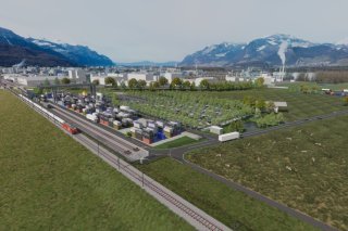 Le futur terminal régional de transport combiné rail-route sera situé au sud de la ville de Monthey (VS), au carrefour entre les cantons de Vaud et du Valais (image 3D).